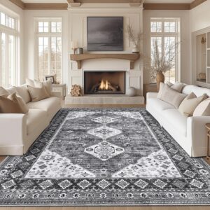 madane 8x10 area rugs for living room, lagre vintage washable rugs 8x10 with non-slip backing for bedroom, low-pile area rugs 8x10 soft foldable 8x10 rug grey