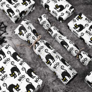 100 Sheets 20 * 14 Inches Halloween Tissue Paper for Gift Wrapping Black Cat Boo Pattern Decorative Tissue Paper for Halloween Party Trick or Treat Party DIY Craft