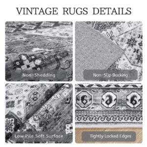 Madane 8x10 Area Rugs for Living Room, Lagre Vintage Washable Rugs 8x10 with Non-Slip Backing for Bedroom, Low-Pile Area Rugs 8x10 Soft Foldable 8x10 Rug Grey