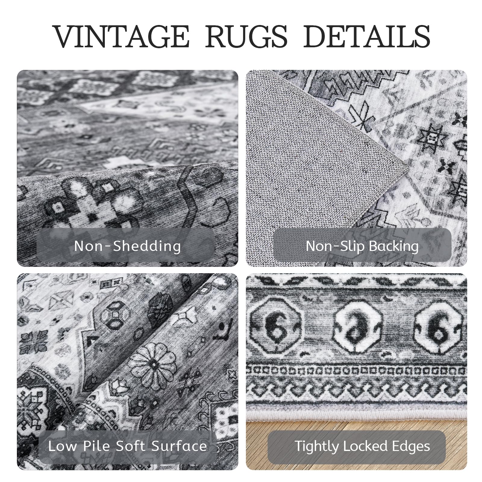 Madane 8x10 Area Rugs for Living Room, Lagre Vintage Washable Rugs 8x10 with Non-Slip Backing for Bedroom, Low-Pile Area Rugs 8x10 Soft Foldable 8x10 Rug Grey