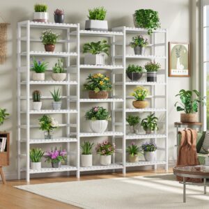 fotosok triple wide 6-tier bookshelf and bookcase,large freestanding book shelf with 17 open display shelves, tall bookshelf plant flower shelf rack storage organizer unit for living room, white