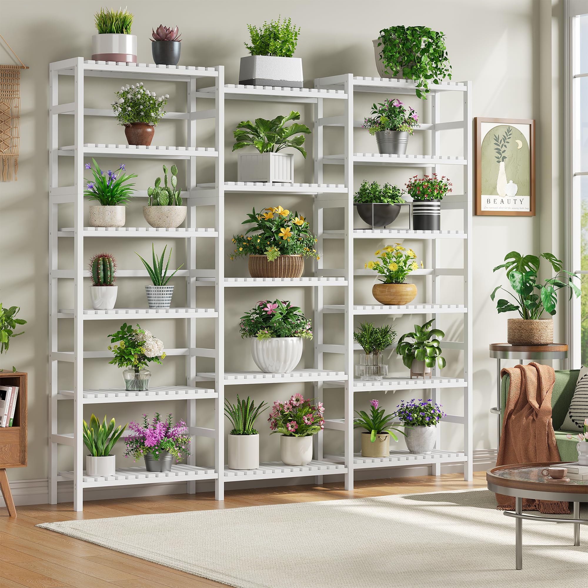 FOTOSOK Triple Wide 6-Tier Bookshelf and Bookcase,Large Freestanding Book Shelf with 17 Open Display Shelves, Tall Bookshelf Plant Flower Shelf Rack Storage Organizer Unit for Living Room, White