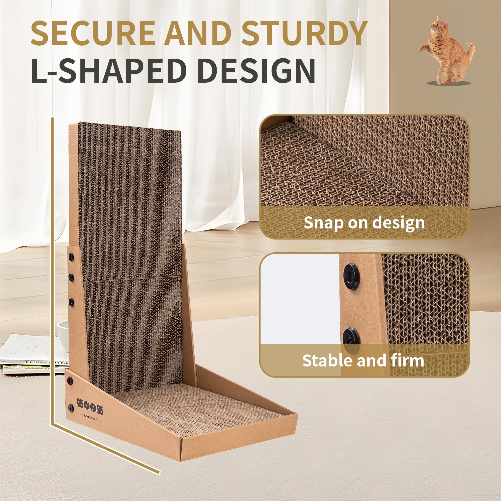 Cat Scratcher, Vertical L Shaped Cat Scratchers for Indoor Cats, Wall Supported Cat Scratching Board, Lounge Cardboard Cat Scratch Pad with Box Collecting Scraps, Protect Furniture