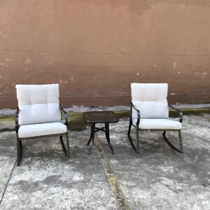 CHARMMA 2pcs Patio Rocking Chairs with Steel Frame and Soft Cushions,Rocker Set Chair and Teapoy,Outdoor Rocking Chair with Armrest for Lawn,Backyard,Porch Garden Bistro Set Off White