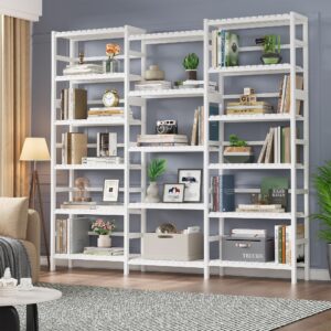 FOTOSOK Triple Wide 6-Tier Bookshelf and Bookcase,Large Freestanding Book Shelf with 17 Open Display Shelves, Tall Bookshelf Plant Flower Shelf Rack Storage Organizer Unit for Living Room, White