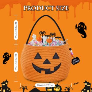 MELLBAY Halloween Basket, Halloween Trick or Treat Pumpkin Candy Bucket, Woven Personalized Halloween Baskets with Name Tag Pumpkin & White Pen for Kids Gift Basket