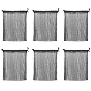 bxian 6pcs 6x8inch black nylon drawstring mesh bag small travel organiser laundry bag for carrying sports equipment and ball and clothes