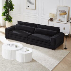 104.72'' Overstuffed Couch - Three Seater Couch with Double Pillow Back Design and Square Armrests, Minimalist Couch with Corner-Blocked Frame, Modern Couches for Living Room (Black)