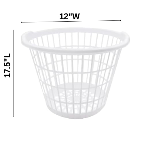 Generic Set of 6 White Laundry Basket Lightweight One Bushel Capacity laundry hamper with lid Plastic storage baskets 1 Gift For home and garden use (17.5” x12”)