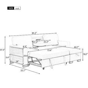 L-Shaped Pull Out Sleep Sofabed,Modern Reversible Sleeper Sectional Sofa Chenille Upholstered Tufted Sofa&Couch with Storage Chaise, Drop-Down Table, Cup Holders, Charging Ports,Power Sockets, Racks