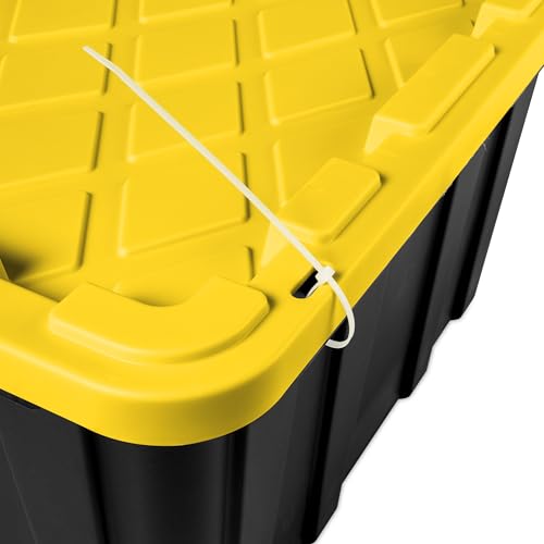 Sterilite 27 Gal Industrial Tote, Stackable Storage Bin with Snap-Fit Lid for Garage, Basement & Attic Storage, Black Base and Yellow Lily Lid, 6-Pack