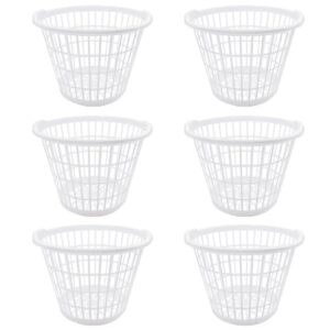 generic set of 6 white laundry basket lightweight one bushel capacity laundry hamper with lid plastic storage baskets 1 gift for home and garden use (17.5” x12”)