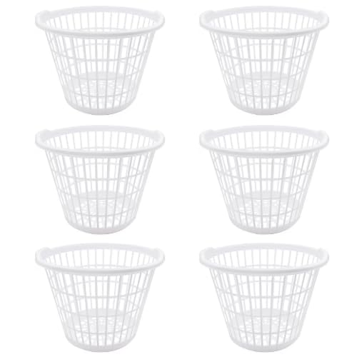 Generic Set of 6 White Laundry Basket Lightweight One Bushel Capacity laundry hamper with lid Plastic storage baskets 1 Gift For home and garden use (17.5” x12”)