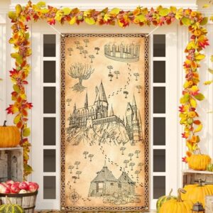 magical witch wizard halloween door cover hogwarts photo backdrop halloween birthday party decorations and supplies for home