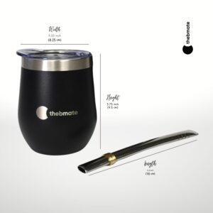 thebmate Classic Yerba Mate Set – Double Walled Stainless Steel Mate Cup – Mate Gourd with Spill Resistant Lid, Bombilla Straw and Cleaning Brush (8 oz) (Pure Black)