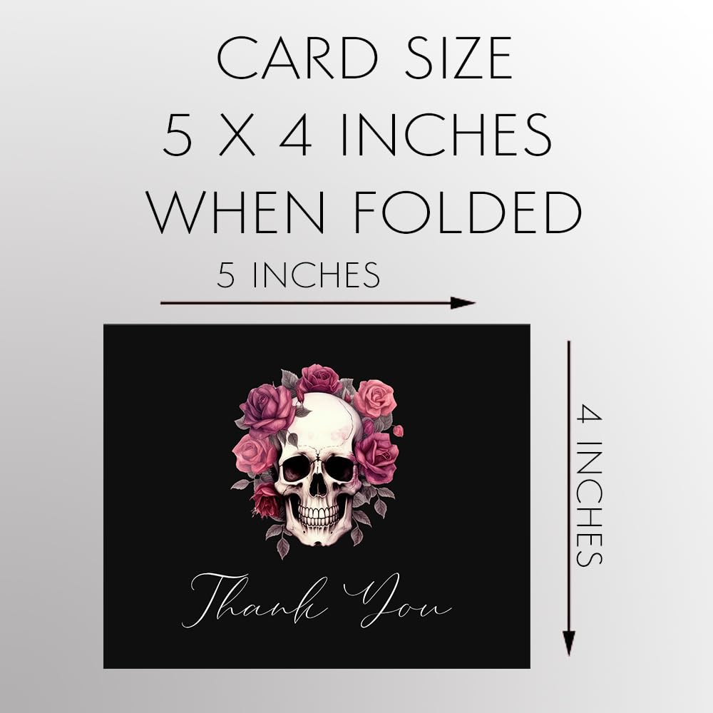 The Invite Lady Gothic Thank You Cards Till Death Do Us Part Dark Halloween Gothic Skull Floral Black Purple Fall Autumn Bridal Shower Printed Folding Cards (24 Count)