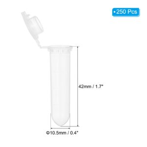 PATIKIL 2.0ML Plastic Centrifuge Tubes, 250 Pcs Microcentrifuge Tubes with Snap Cap and Graduated Marks for Sample Storage, Clear