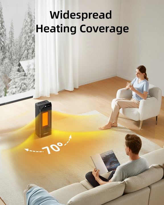 Space Heater, Electric Space Heaters for Indoor Use with Thermostat, Remote, 1-12H Timer, 70°Oscillation and Overheat Protection, 1500W PTC Ceramic Fast Safety Heat for Office Bedroom (Black)