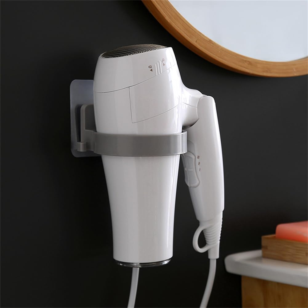 Hair Dryer Holder Wall Mounted, Self Adhesive Hair Dryer Holder, Bathroom Hair Dryer Holder, Hair Care Tools Holder Wall Mount - Extra Large Rim，Compatible with Most Hair Dryers (Grey)