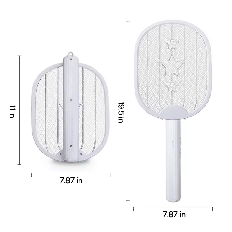 Electric Fly Swatter Rechargeable - Foldable Hand Held Bug Zapper Racket - Fly Swatter Electric - Powerful Instant Insect Killer - USB Rechargeable Portable Fly Zapper - Indoor Outdoor Pest Control