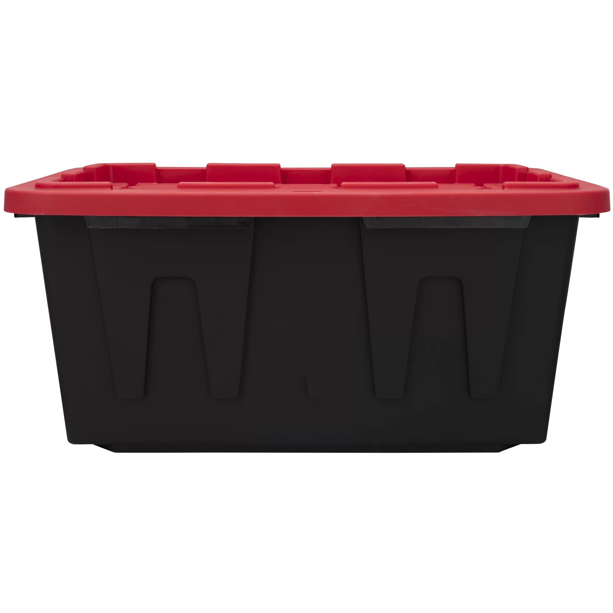 YUAJE 27 Gallon Plastic Storage Bin Tote Organizing Container With Durable Lid and Secure Latching Buckles, Stackable and Nestable Lid Plastic Storage Bin, 1 Pack, Black Base/Red Lid