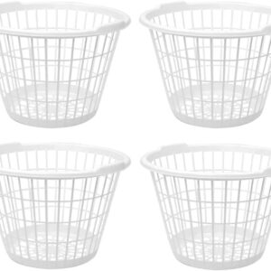 Generic Set of 6 White Laundry Basket Lightweight One Bushel Capacity laundry hamper with lid Plastic storage baskets 1 Gift For home and garden use (17.5” x12”)