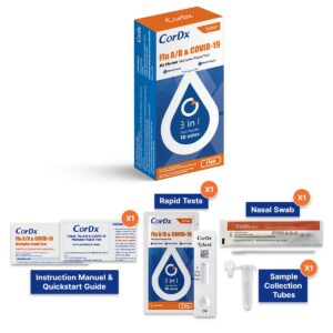 CorDx TyFast Flu A/B & Covid-19 Multiplex Rapid Test, 10 Mins at Home, FDA Authorized, 3-in-1 Combo Kit, 1 Test