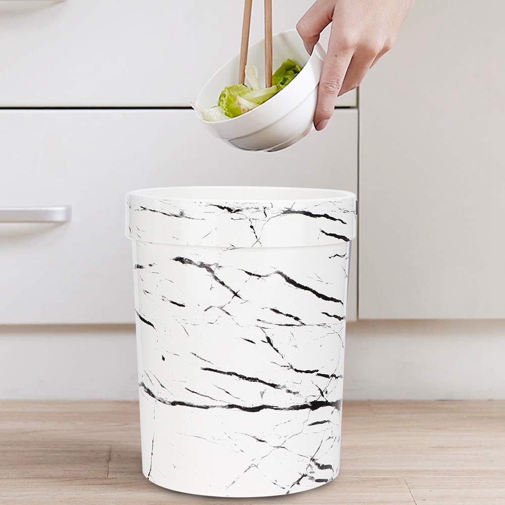 Zerodis Small Wastebasket, Marble Coloured Garbage Can Round Open Top Trash Can White Household Bathroom Garbage Container Bin for Bathrooms, Kitchen, (Small (50 X 35 X 19cm / 19.7 X