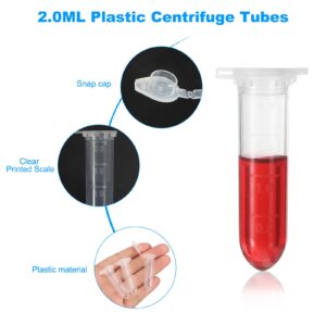 PATIKIL 2.0ML Plastic Centrifuge Tubes, 250 Pcs Microcentrifuge Tubes with Snap Cap and Graduated Marks for Sample Storage, Clear