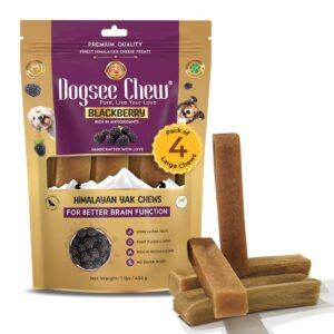 dogsee himalayan yak cheese chews with blackberry 1lb (large - 4 chews) | rich in antioxidants | fight plaque & tartar | long lasting dental dog chews