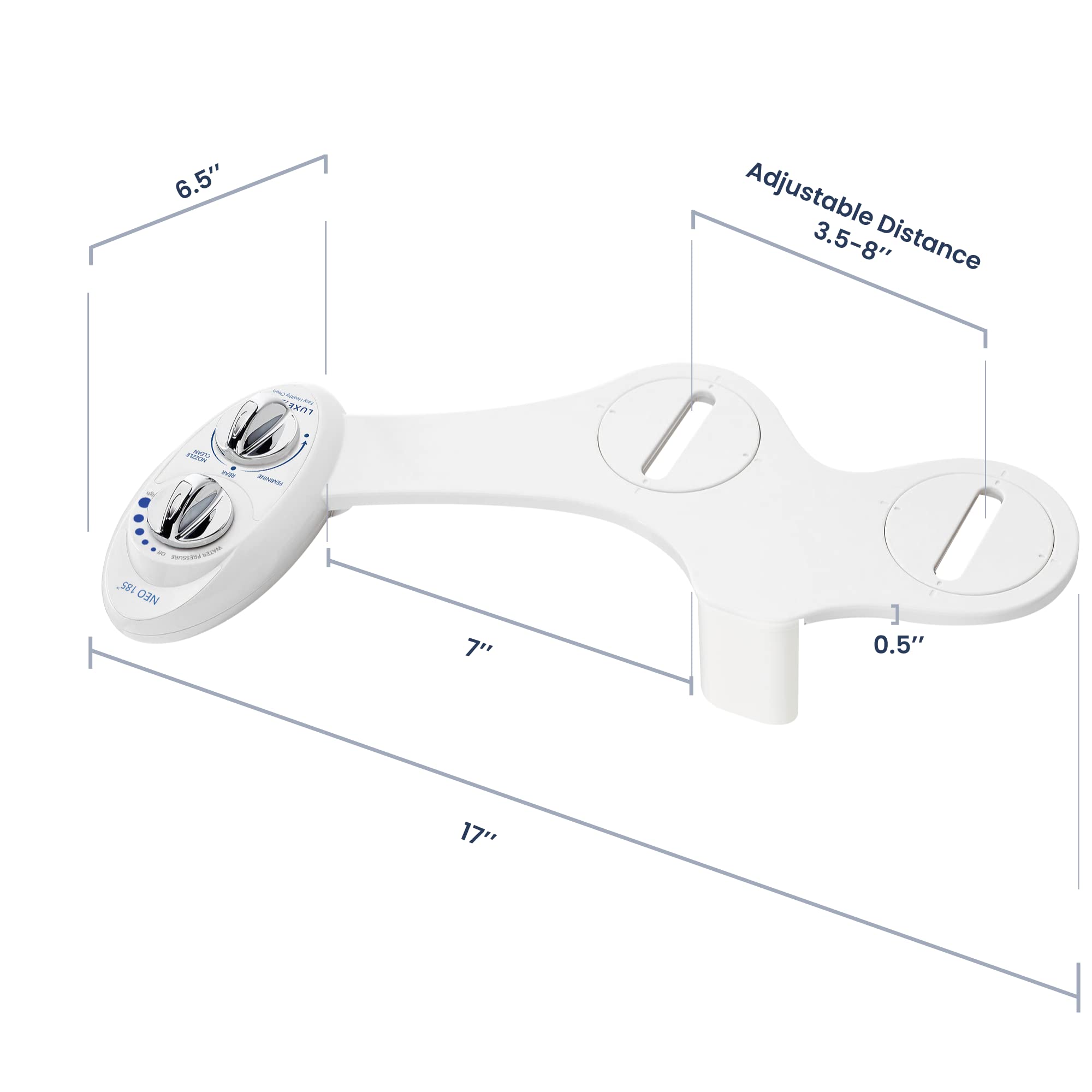 LUXE Bidet NEO 185 White, Toilet Seat Bumpers and Shut-Off Valve T-Adapter Bundle