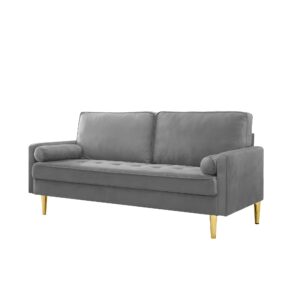 JDMYC Furniture 67" Velvet Loveseat Sofa with Golden Metal Legs, Modern Couch for Living Room, Bedroom, Small Spaces, and Guest Room (Grey)