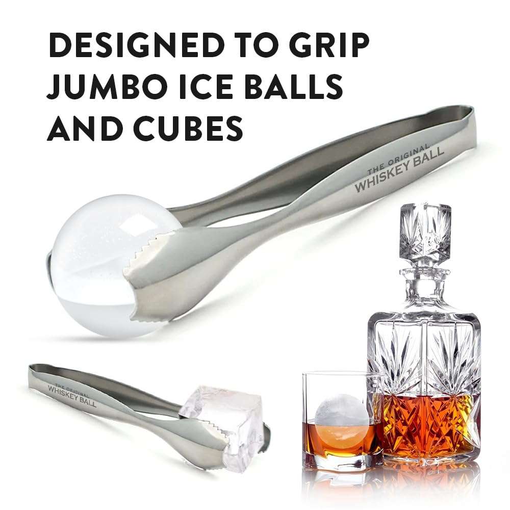 Ice Tongs For Jumbo Ice Balls and King Cubes - 18/8 Stainless Steel IceTongs for Jumbo Ice Balls and Cubes - Ideal Serving Tongs ensure a Secure Ice Grip - 7 inch Kitchen Tongs for Ice Ball