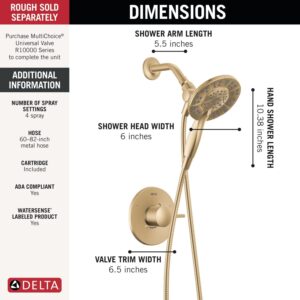 Delta Faucet Albion 14 Series Single-Handle Shower Faucet, Gold Shower Trim Kit with 4-Setting In2ition 2-in-1 Dual Hand Held Shower Head with Hose, Champagne Bronze T142855-CZ-I (Valve Not Included)