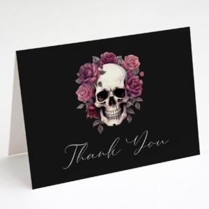 The Invite Lady Gothic Thank You Cards Till Death Do Us Part Dark Halloween Gothic Skull Floral Black Purple Fall Autumn Bridal Shower Printed Folding Cards (24 Count)