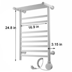 Towel Warmer Rack, 8 Bars Heated Towel Warmer Rack with Intelligent Digital Display,Built-in Smart Timer,104℉-149℉, Wall Mounted Towel Warmer Rack with Top Shelf for Bathroom,White