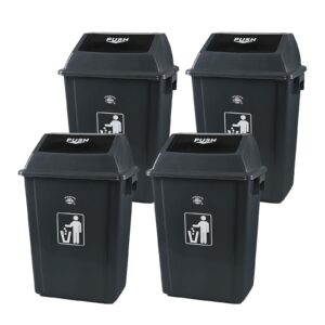 Ortodayes 13 Gallon Plastic Swing Top Trash Can, 4 Pack Plastic Kitchen Garbage Can, Gray