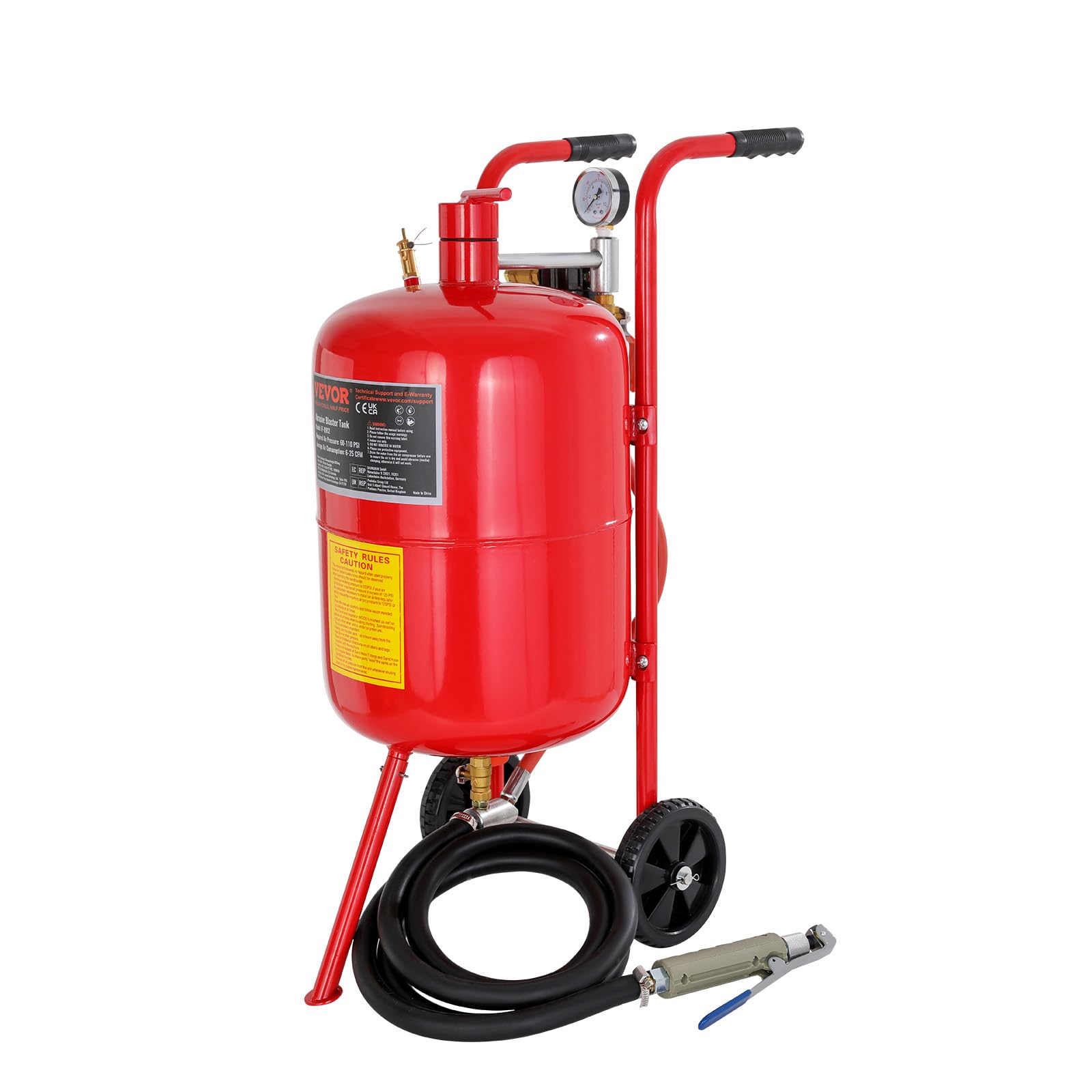 VEVOR Sand Blaster, 10 Gallon Pot Sandblaster, 60-110 PSI Pressure Sand Blasting Kit with 4 Ceramic Nozzles & 8ft Hose, Ideal for Paint, Stain, Rust Removal