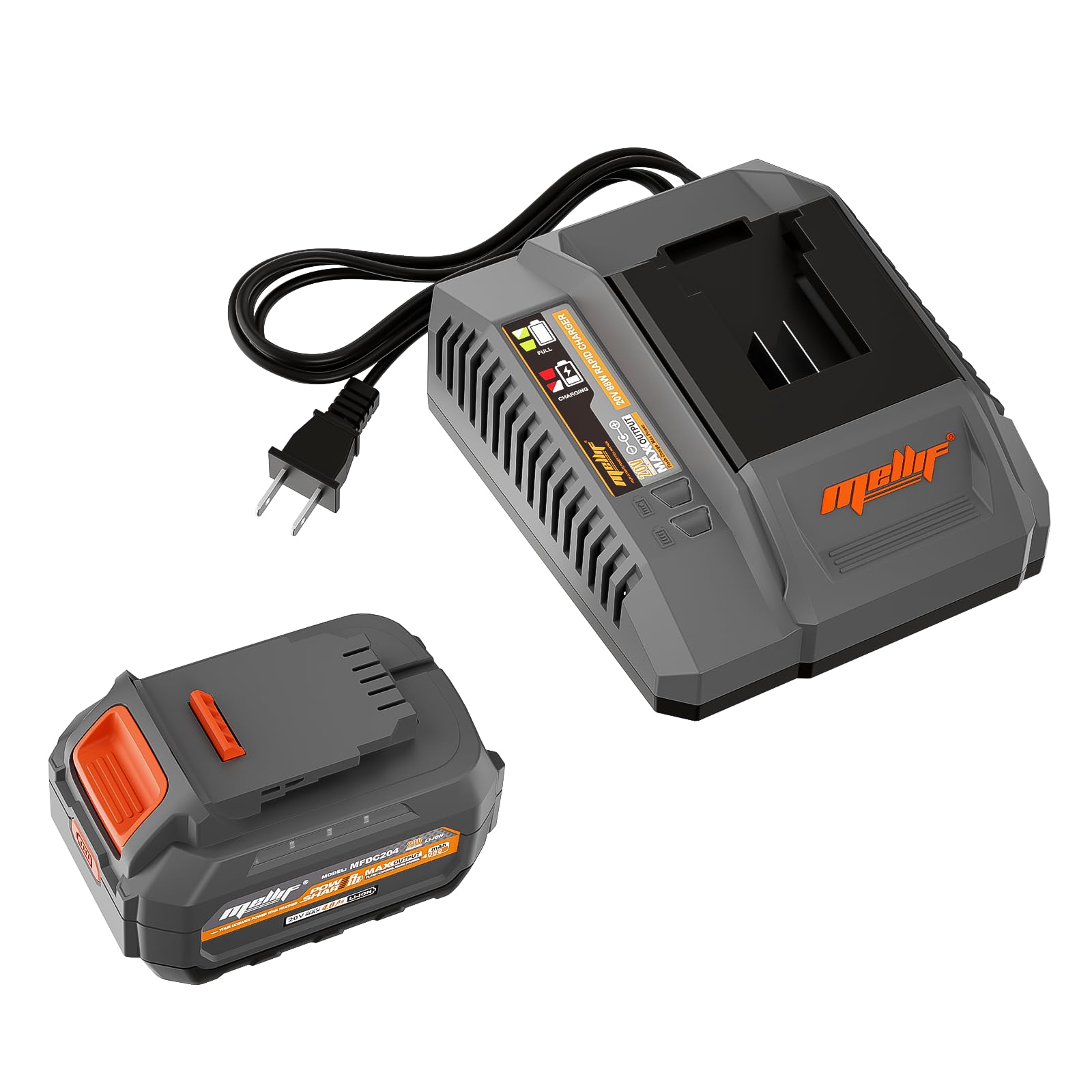 Mellif 20V Li-ion Battery Pack & Charger, Compatible with Mellif 20V Cordless Power Tools, 4.0Ah Battery & 4.0A Fast-Charger Combo, 10C/40Amps, Battery Starter Kit