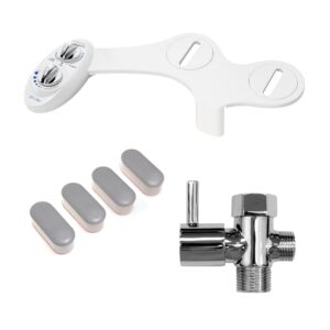 luxe bidet neo 185 white, toilet seat bumpers and shut-off valve t-adapter bundle