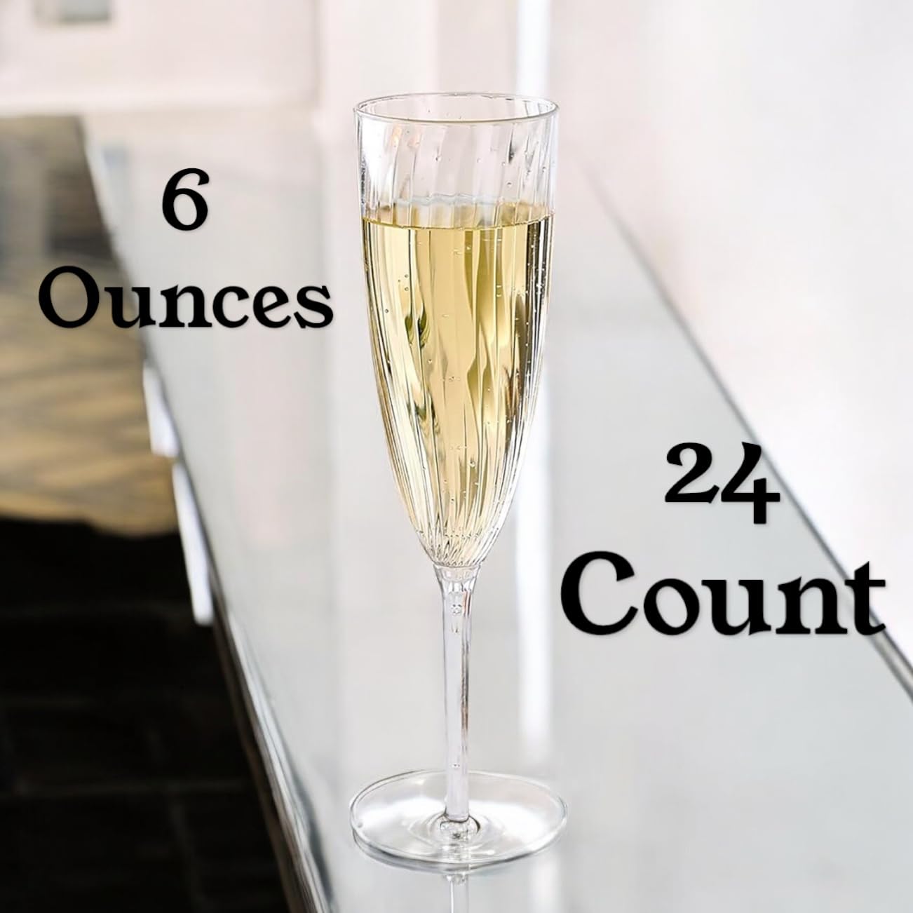 Oojami 6 Oz Clear Plastic Champagne Glasses 24 Pack, Hard Disposable Plastic Champagne Flute Party Wedding Toasting Drinking Champagne Flutes