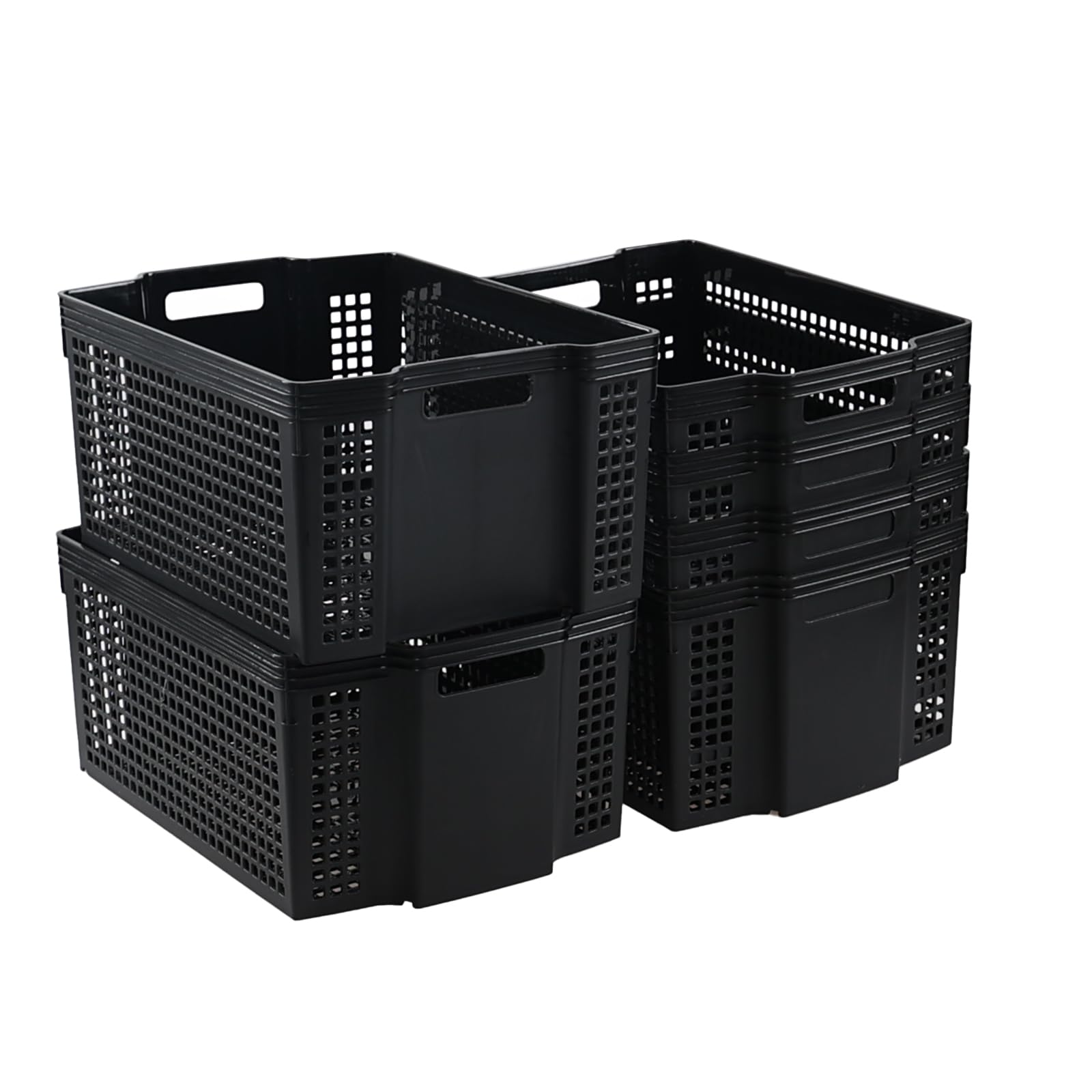 Fabnati Large Stacking Storage Basket, 6 Pack Plastic Stackable Organizing Basket Bin, Black