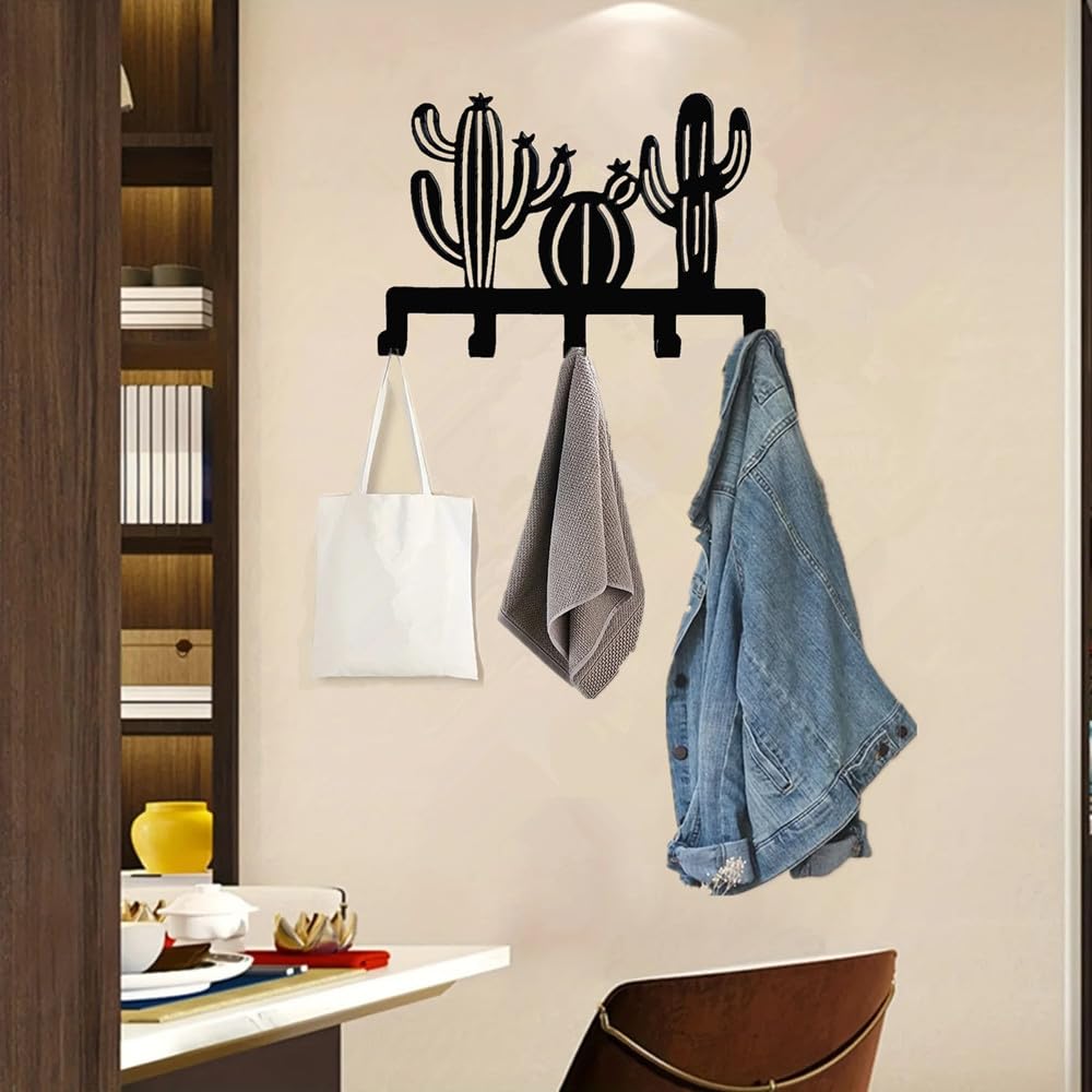 RIRIYEYE Coat Rack Wall Mount,Coat Hooks Wall Mount Hanger with 5 Hooks,Cactus Metal Wall Art Decorative,Hats Towels Keys Hooks Holder Organizer for Bedroom Bathroom Entryway Hallway