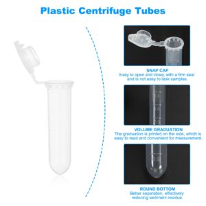 PATIKIL 2.0ML Plastic Centrifuge Tubes, 250 Pcs Microcentrifuge Tubes with Snap Cap and Graduated Marks for Sample Storage, Clear