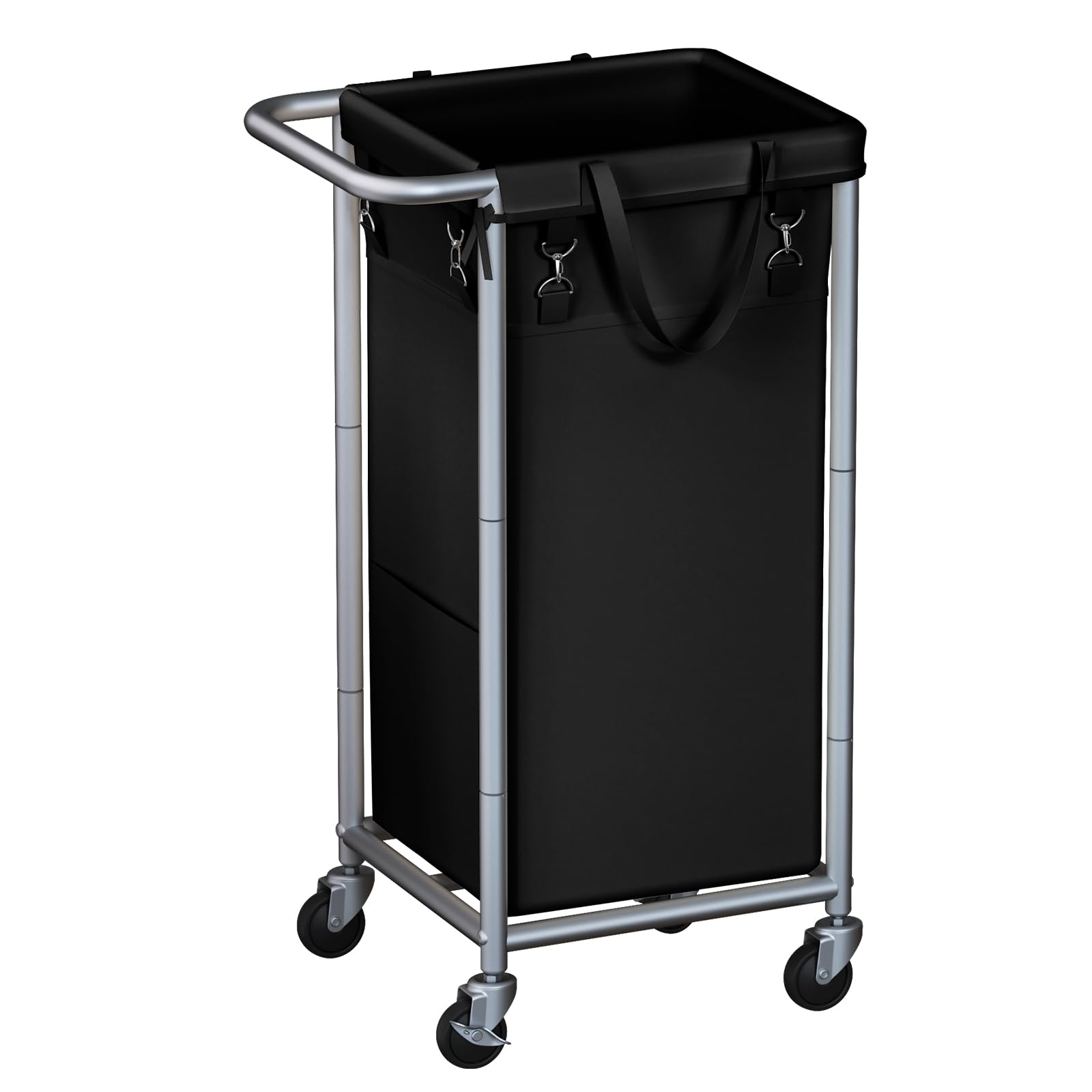 SOBECHOI Laundry Basket with Wheels, Rolling Laundry Hamper, 29 Gallons (110L), Removable Liner and Steel Frame - Steel Frame with Handle - Ink Black, 19.6 x 15.5 x 32.6 Inches