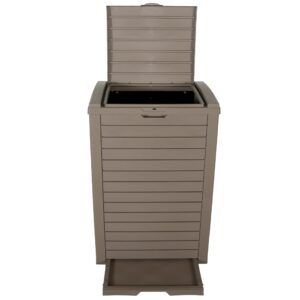 BTEXPERT 31 Gallon Outdoor Garbage Trash Can, Waterproof Resin Double Lid Drip Tray, Outside Trash Bin for Hideaway Patio Waste, Kitchen, Backyard, Deck, Gray