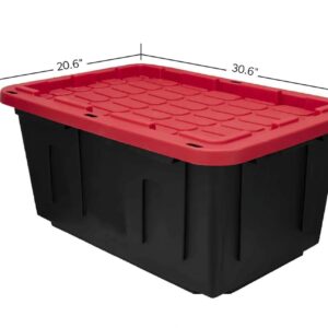 YUAJE 27 Gallon Plastic Storage Bin Tote Organizing Container With Durable Lid and Secure Latching Buckles, Stackable and Nestable Lid Plastic Storage Bin, 1 Pack, Black Base/Red Lid