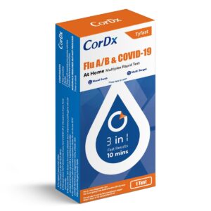 cordx tyfast flu a/b & covid-19 multiplex rapid test, 10 mins at home, fda authorized, 3-in-1 combo kit, 1 test