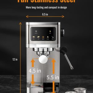 SHARDOR Espresso Machine 20 Bar, Professional Espresso Maker with Milk Frother Steam Wand and Touchscreen, Compact Stainless Steel Coffee Machine with Adjustable Temperature,for Cappuccino, Latte