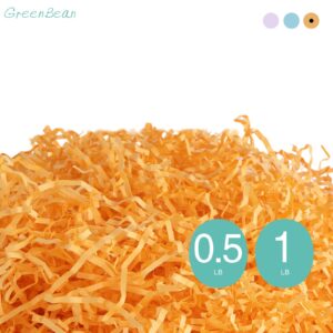 GREEN BEAN 0.5 LB Orange Crinkle Cut Paper Shred Filler for Gift Wrapping and Basket Filling, Shredded Paper for Gift Baskets, Crinkle Paper for Gift Box